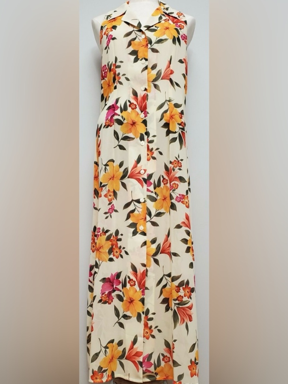 Vintage Victoria's Secret Sheer Chiffon Button Down Maxi Dress with Floral Print